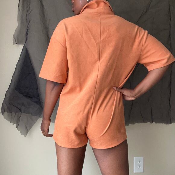 Vestique Orange Short Sleeve Collared Button Down Romper Size Small - Picture 3 of 12